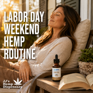 Person relaxing on a porch as part of a Labor Day weekend hemp routine