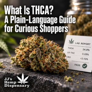 THCA flower bud illustrating what is THCA guide at JJ's Hemp Dispensary