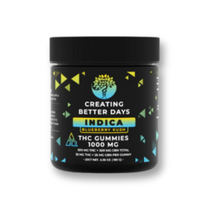 Creating Better Days 1:1 Ratio THC CBN Blueberry Kush premium hemp product available at JJ’s Hemp Dispensary in Southampton PA.